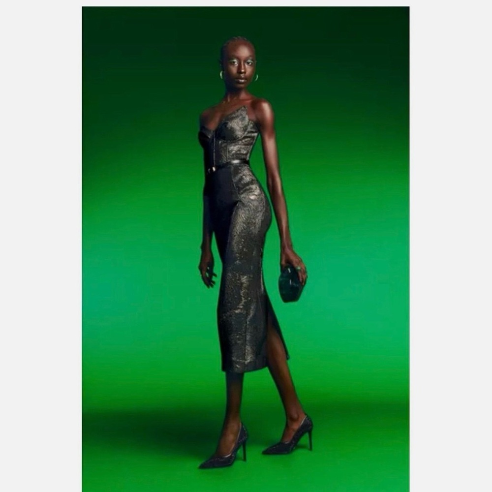 AQUA X Wicked Elphaba Green Swirl Jacquard Corset Gown Size S